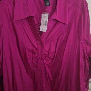 3 Lane Bryant Women's blouse with rausching around the Bust. All 3 blouses.